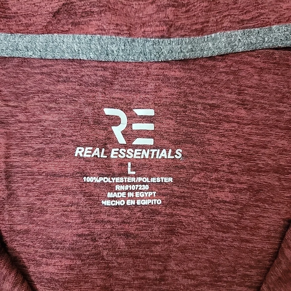 Real Essentials Mens Active DryFit Long Sleeve Pullover-1/4 Zip Gray/Maroon Sz L